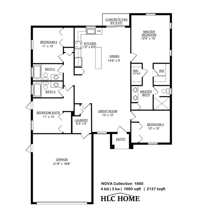 Model 1660 |4 Bed |3 Bath  |1660 sqft |2137 tsqft add 85K