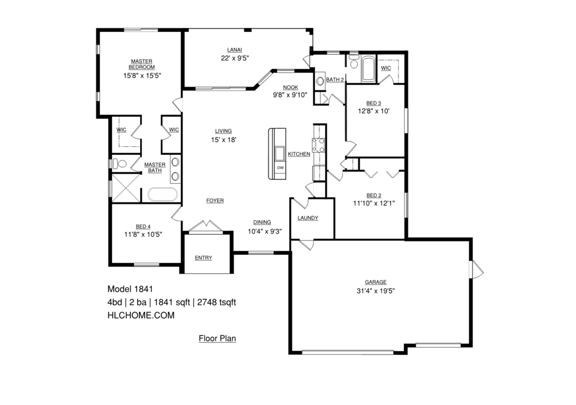 Model 1841 |4 Bed |2 Bath |1841 sqft |2748 tsqft |add 125K