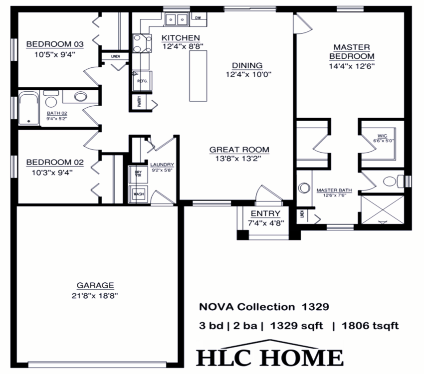 Model 1329 - 3 Bed 2 Bath - 1329 Sqft 1806 Total Sqft